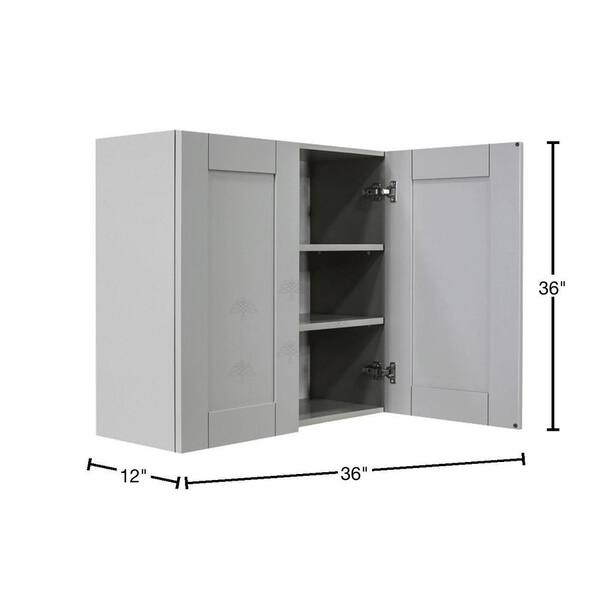 LIFEART CABINETRY Anchester Assembled 36x36x12 in. Wall Cabinet with 2 Doors 2 Shelves in Light Gray