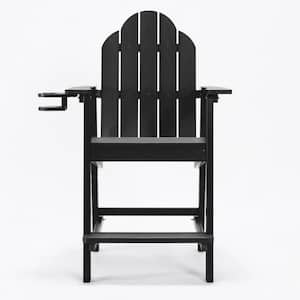 Linda Black Tall Weather Resistant Outdoor Adirondack Chair Barstool With Cup Holder For Deck Balcony Pool