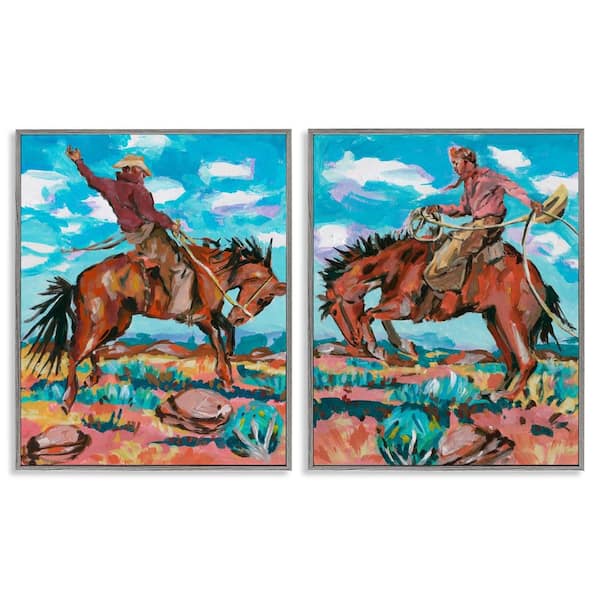 Stupell Industries Rustic Cowboys in Desert by Melissa Wang 2-Pieces Gray Framed Animal Giclee Art Print 30 in. x 24 in.