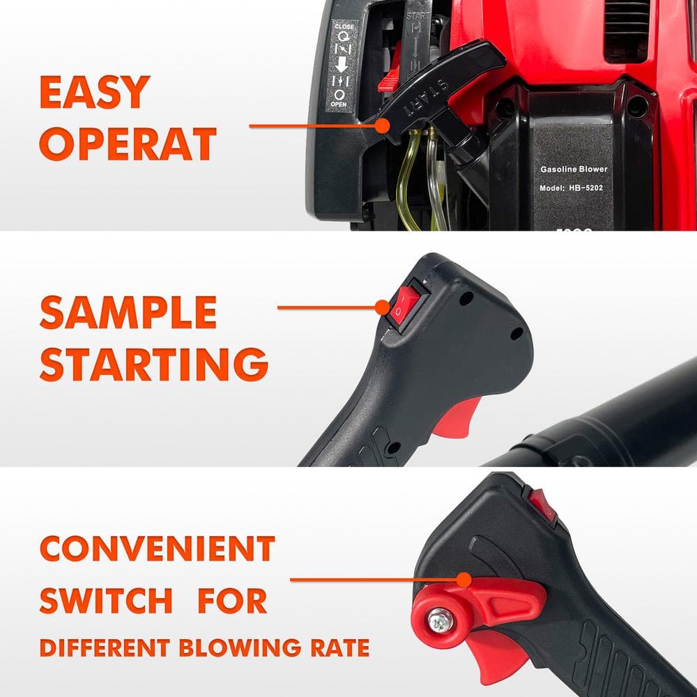 Red and Black 76CC Gas-Powered Backpack Leaf Blower with 4-Cycle Engine
