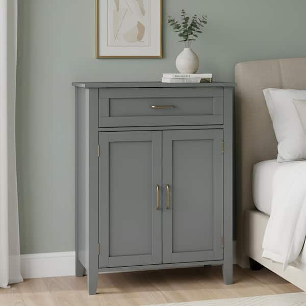 Mercer Mid Century Modern 25.96 in. W x 13 in. D x 33.6 in. H Grey Wooden Floor Storage Linen Cabinet