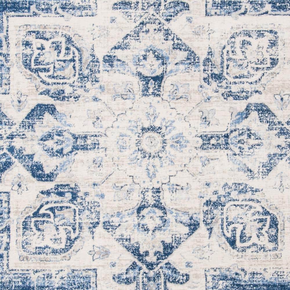 Ivory and Navy Synthetic Hand-Knotted Square Area Rug