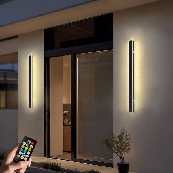 39 in. 30-Watt Black Outdoor Linear Waterproof 3000/4500/6000K Integrated LED Wall Lantern Sconce