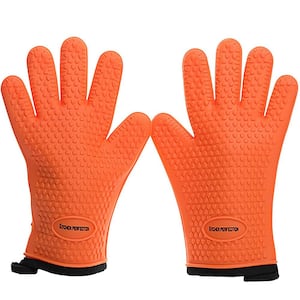 Heat Resistant Silicone Orange BBQ Grilling Gloves