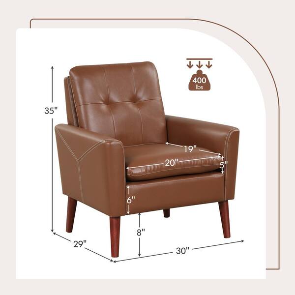 Costway Modern Accent Chair Brown PU Leather Armchair Sofa Chair