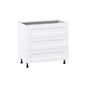 Mancos Bright White Shaker Assembled Base Kitchen Cabinet with 3-Even Drawers (36 in. W x 34.5 in. H x 24 in. D)
