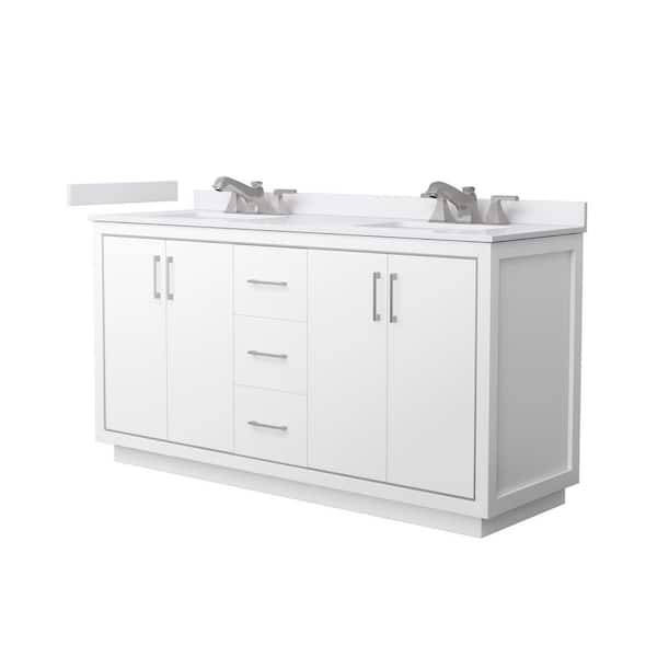 Icon 66 in. Double Freestanding White Bath Vanity with White Cultured Marble Top Assembled