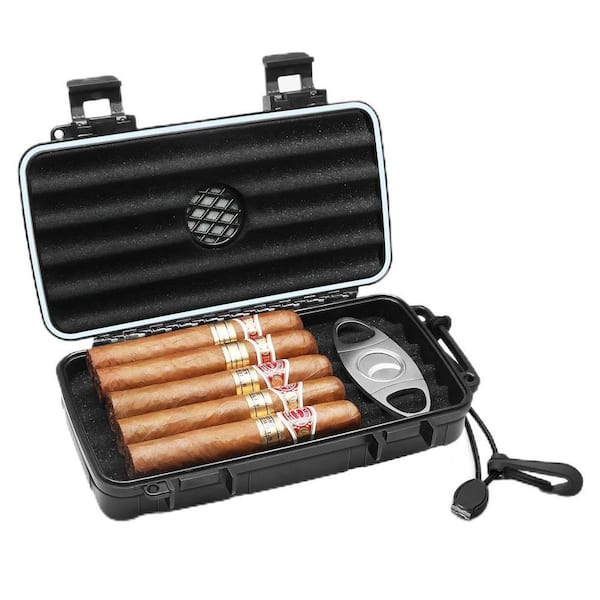 tobacco humidifier disk Unbranded 8.8 in. W x 2.09 in. H Black ABS Travel Cigar Humidor Case  Material with Humidifier Disc and Cutter SA1059B253