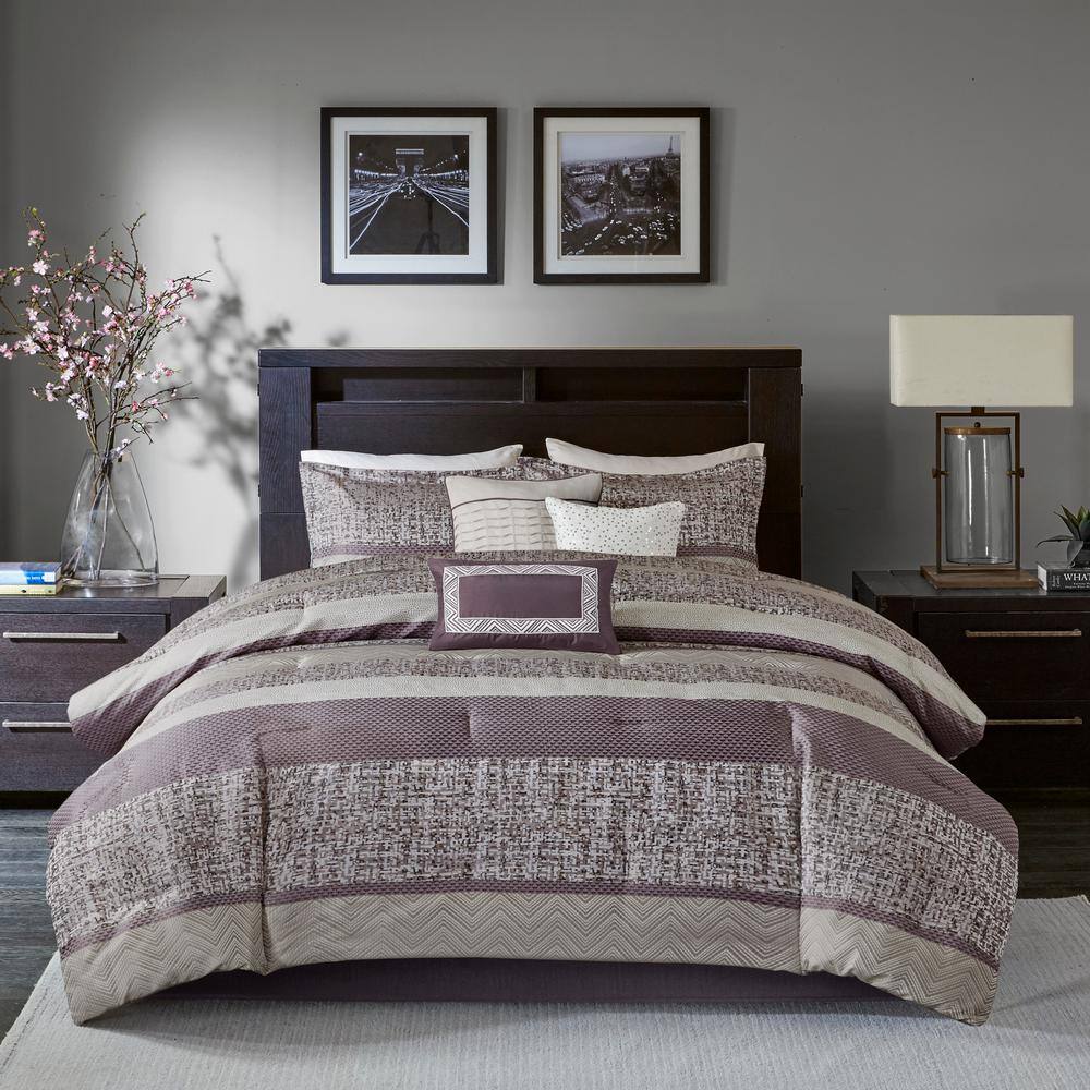 California King Purple Microfiber Jacquard Comforter Set
