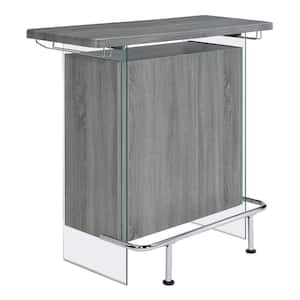 Acosta Weathered Grey Rectangular Bar Unit with Footrest and Glass Side Panels