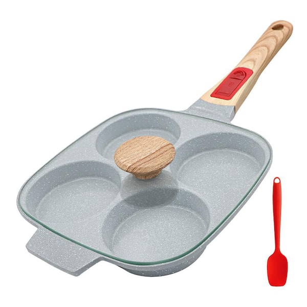 Blue Aluminum Medium 3.5 in. Ceramic Egg Frying Pan with Lid, Nonstick 4 Cup Fried Egg Pan with Detachable Handle