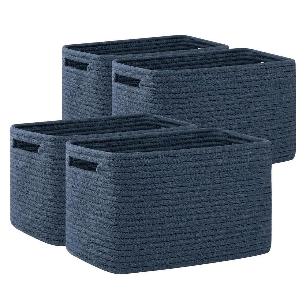 Blue 13 in. x 7.8 in. Cotton Woven Storage Bins Decorative Basket