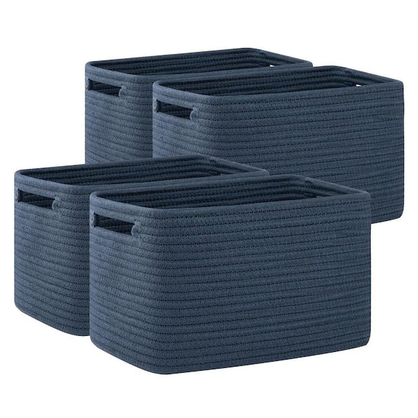 Blue 13 in. x 7.8 in. Cotton Woven Storage Bins Decorative Basket