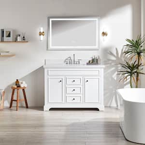 Ashpy 48 in. W x 22 in. D x 36 in. H Freestanding Bath Vanity in White with White Cultured Marble Top
