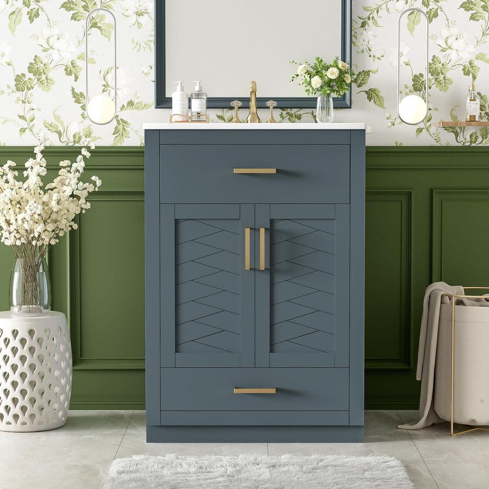 エクリュ　24 Ziyudura 24 in. Single Sink Freestanding Blue Bath Vanity with