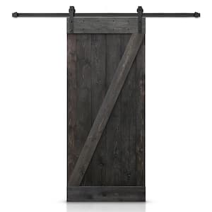 20 in. x 84 in. Distressed Z-Series Charcoal Black Stained DIY Wood Interior Sliding Barn Door with Hardware Kit