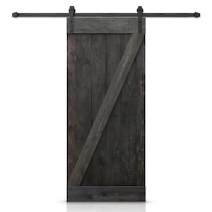 32 in. x 84 in. Distressed Z-Series Charcoal Black Stained DIY Wood Interior Sliding Barn Door with Hardware Kit