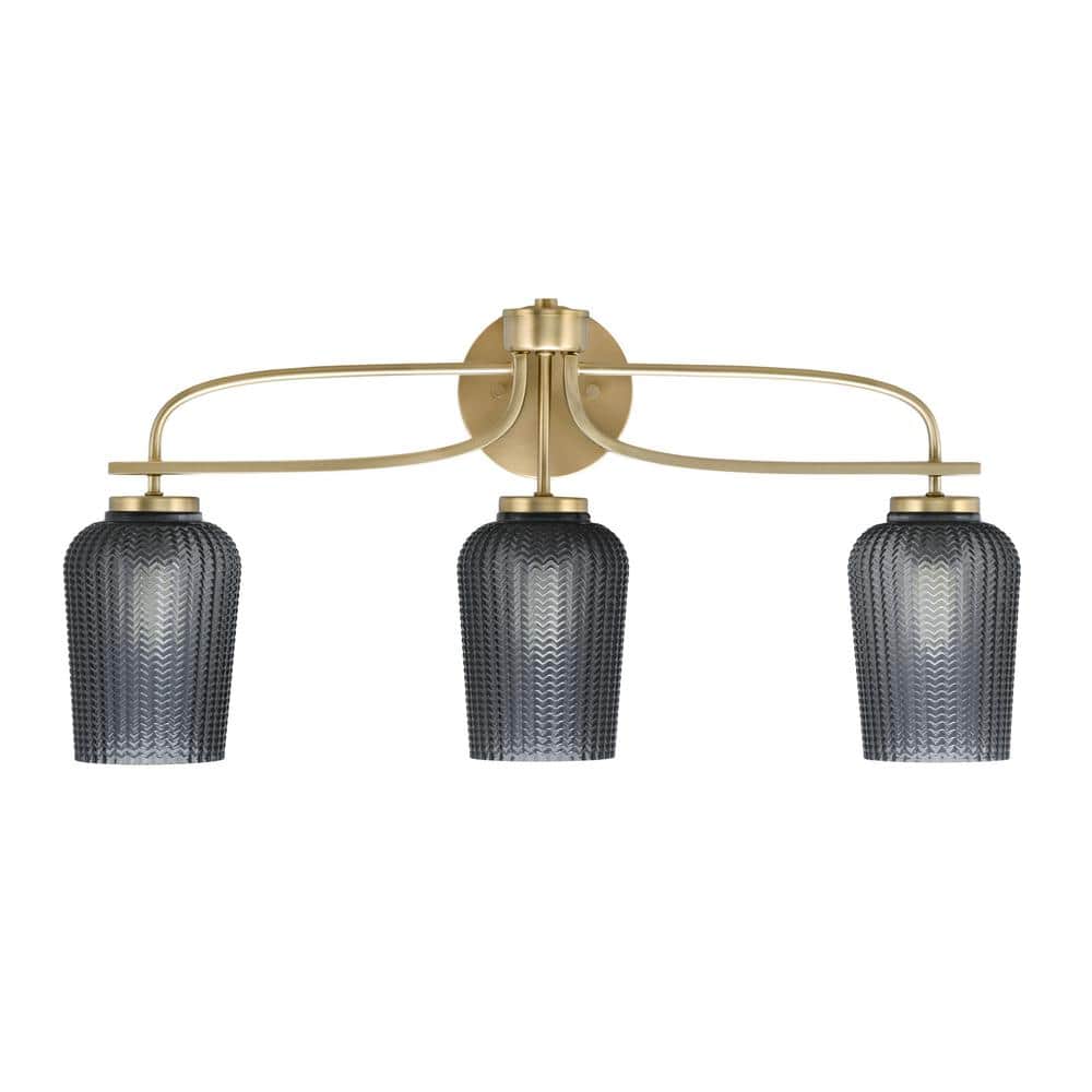 Olympia 26.25 in. 3-Light New Age Brass Vanity Light  Smoke Textured Glass 