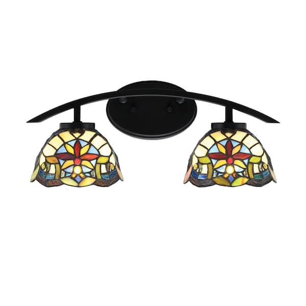 Unbranded Siena 18.25 in. 2-Light Vanity Light Matte Black with Earth Star Art Glass Shades
