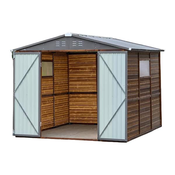 Brown 8 ft. W x 8 ft. D Iron-Wood Shed with Double Door (64 sq. ft. )