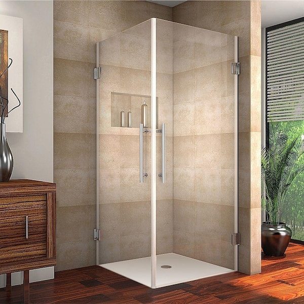 Aston Vanora 34 in. x 72 in. Frameless Square Shower Enclosure in Chrome with Self Closing Hinges