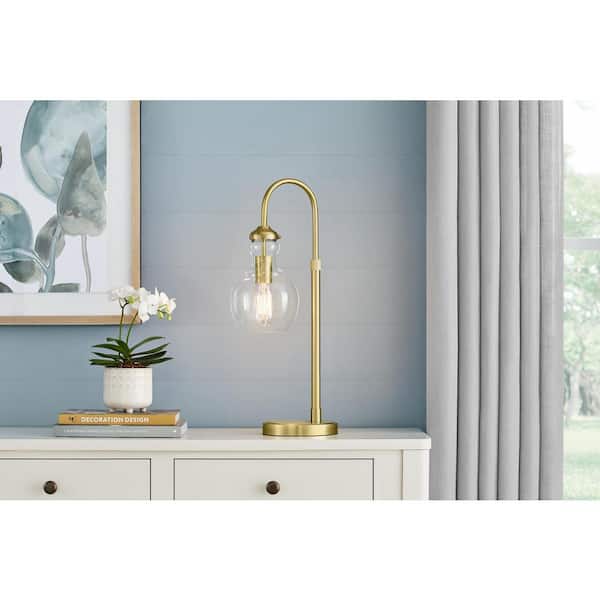 Home Decorators Collection Bakerston 23 .5 Brushed Brass Table Lamp with Clear Glass Shade