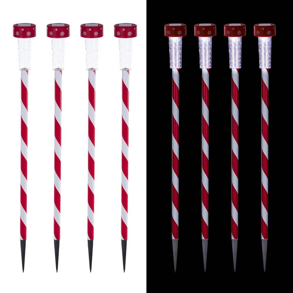 Holiday Striped Pathway Garden Stake with Solar LED Lights, (4-Pack)