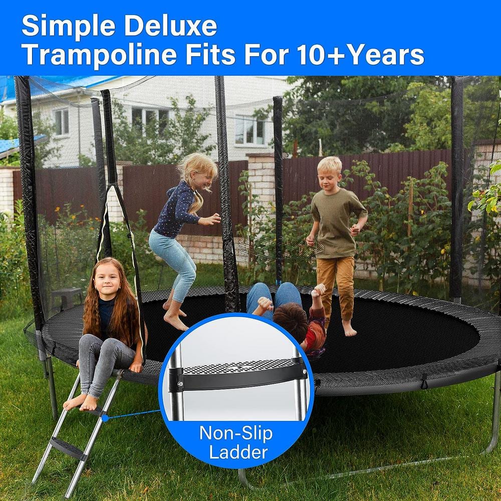 12 ft Black Round Recreational Trampoline with Enclosure Net