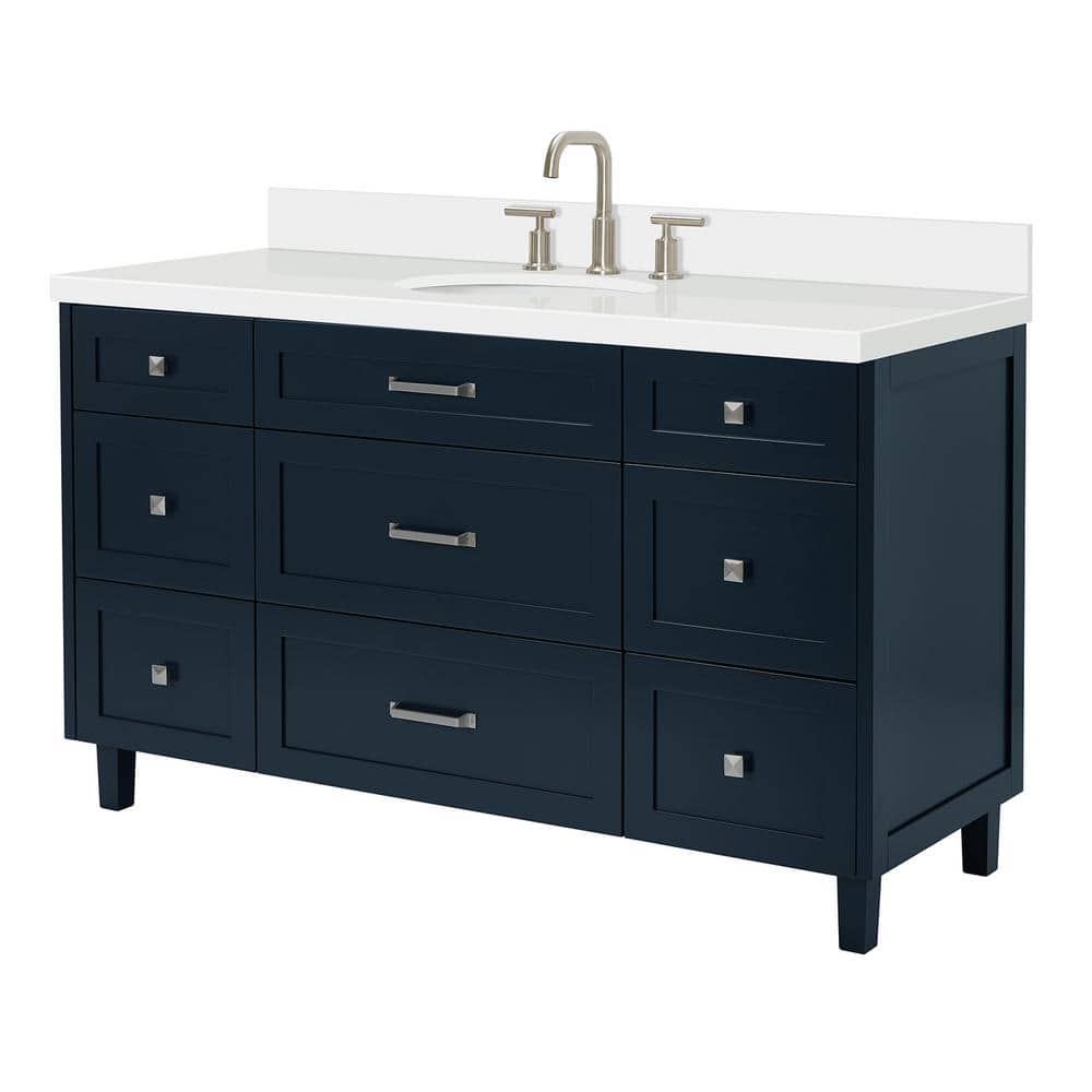 Midnight Blue Freestanding Single Sink Vanity with Quartz Top
