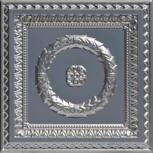 Laurel Wreath Silver 2 ft. x 2 ft. PVC Glue-up or Lay-in Faux Tin Ceiling Tile (40 sq. ft./case)