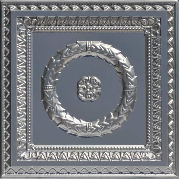 FROM PLAIN TO BEAUTIFUL IN HOURS Laurel Wreath Silver 2 ft. x 2 ft. PVC Glue-up or Lay-in Faux Tin Ceiling Tile (40 sq. ft./case)