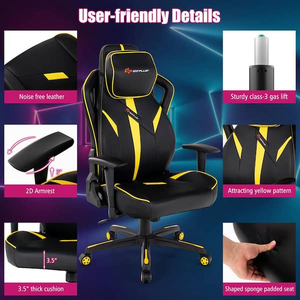 Costway Faux Leather Adjustable Height Swivel Lumbar Support