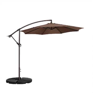 10 ft. Aluminum Cantilever Outdoor Patio Umbrella with Easy Crank Lift in Brown