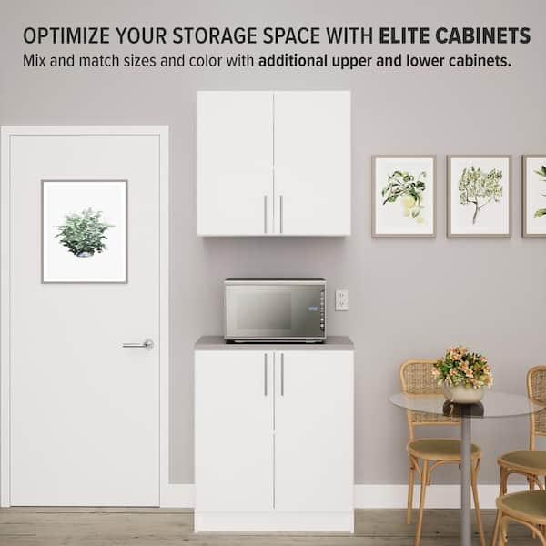 Elite White 32 in. Storage Cabinet, Bathroom Cabinet, Pantry Cabinet with 1-Adjustable Shelf and Panel Doors