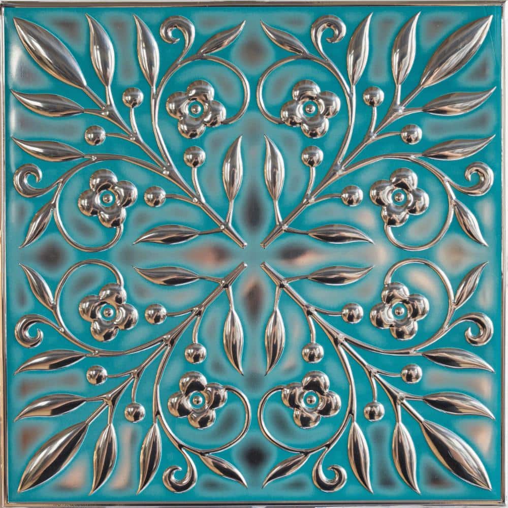 "Peel & Stick Backsplash Metal Tiles – 8"" x 8"" – 10 Pack – Teal and Silver Leaves Design (4.44 sq. ft.)" price history on PriceWatchPro