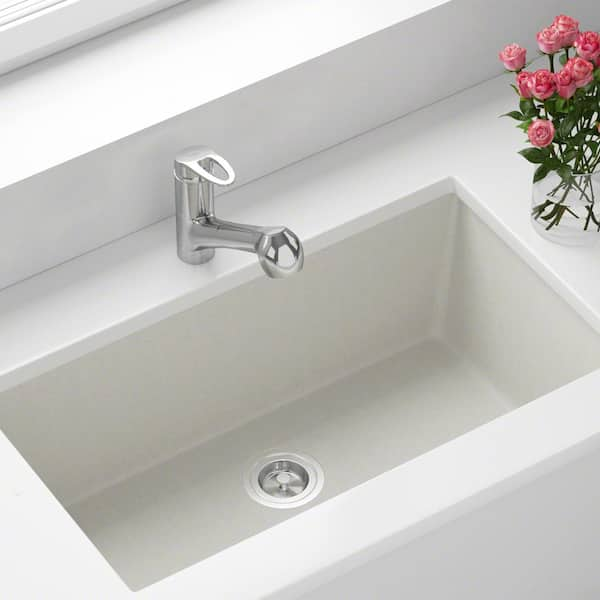 MR Direct White Quartz Granite 33 in. Single Bowl Undermount Kitchen Sink