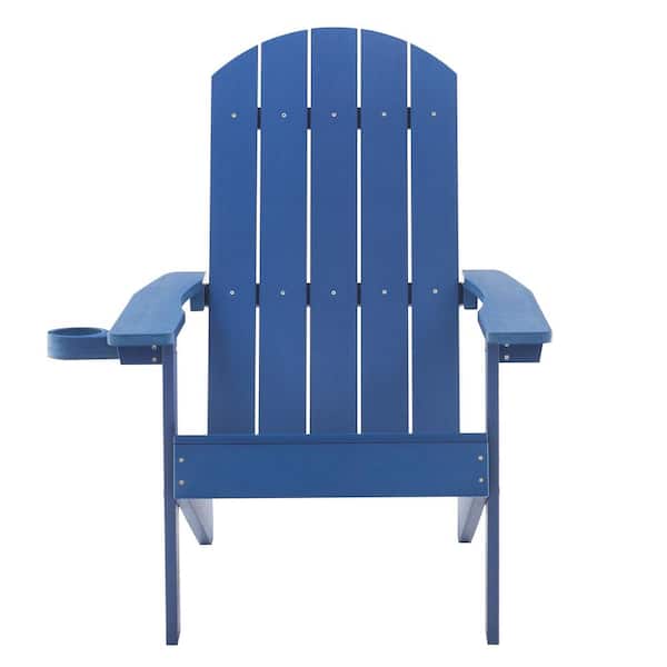 Wildaven Navy Blue HIPS Plastic Weather Resistant Outdoor Adirondack Chair with Cup Holder
