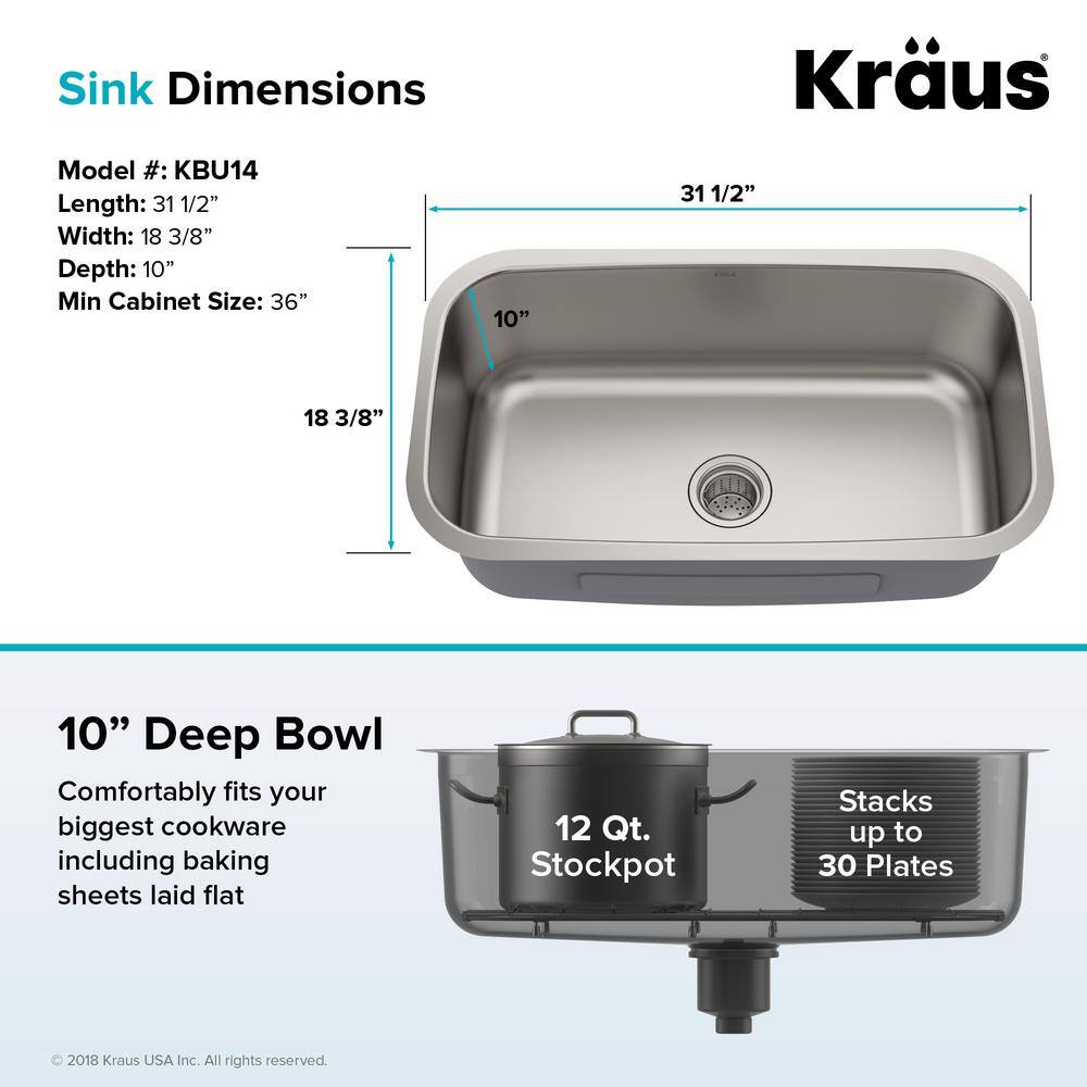 Premier 31.5-inch Stainless Steel Undermount Single Bowl Kitchen Sink
