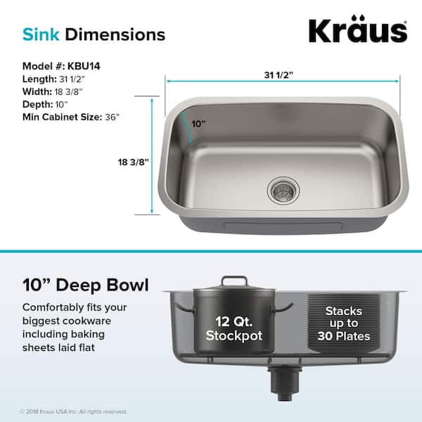 Kraus KBU15 Stainless Steel 20 Undermount Single Bowl Kitchen Sink