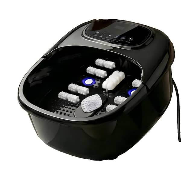 Black Foot Soaking Tub with Ozone UV, Foot Spa Bath Massager with Heat and Bubbles, Pressure Rollers for Tired Feet