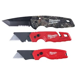 FASTBACK 2 .95 in. Camo Stainless Steel Spring Assisted Folding Knife and FASTBACK Folding Utility Knife Set (3-Piece)