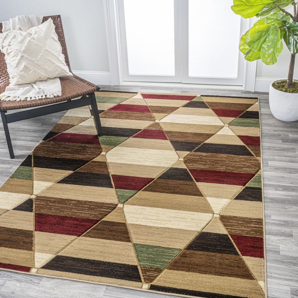 Kehoe Retro Diamonds Geometric Red/Brown/Cream 5 ft. x 8 ft. Area Rug price history on PriceWatchPro