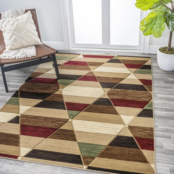 Kehoe Retro Diamonds Geometric Red/Brown/Cream 8 ft. x 10 ft. Area Rug