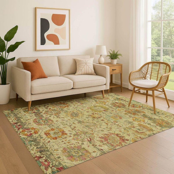 Mayfield Premium Machine Washable Abstract AMF1732 Gold 5 ft. x 7 ft. 6 in. Area Rug