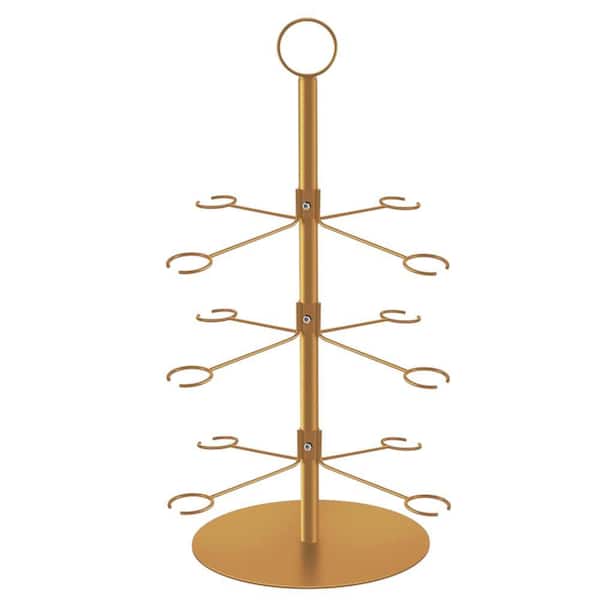 Gold Tabletop Wine Glass Rack 3 Tier Metal Tree Stand Holds 12 Glasses Modern Display for Party 2 Pack