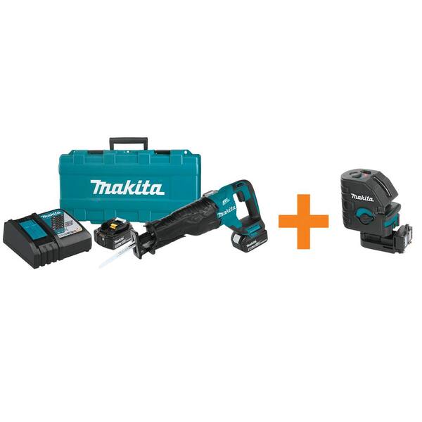 Makita 18V 5.0Ah LXT Lithium-Ion Brushless Cordless Recipro Saw Kit with Bonus Self-Leveling Cross-Line Laser