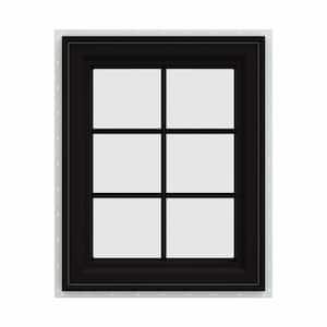 24 in. x 36 in. V-4500 Series Black FiniShield Vinyl Left-Handed Casement Window with Colonial Grids/Grilles