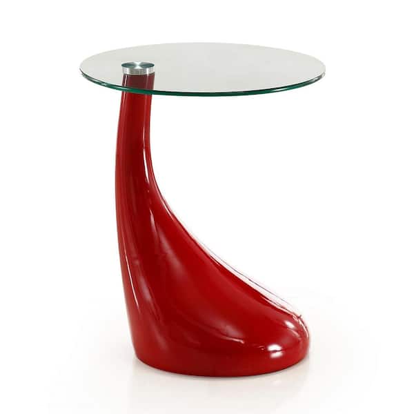 Manhattan Comfort Lava 19.7 in. Modern Red Round Glass Top Accent End Table