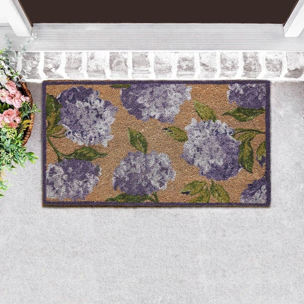 Laura Ashley Hydrangea Purple 17.5 in. x 30 in. Coir Non-Slip