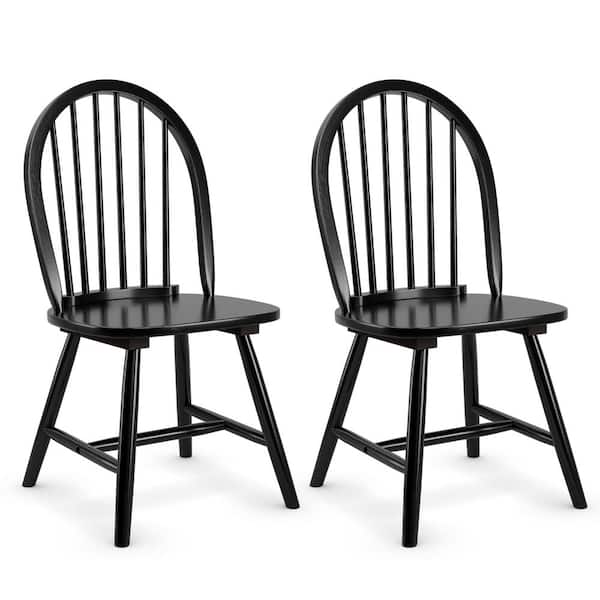 Costway Black Vintage Windsor Dining Side Chair Wood Spindleback Kitchen Room (Set of 2)